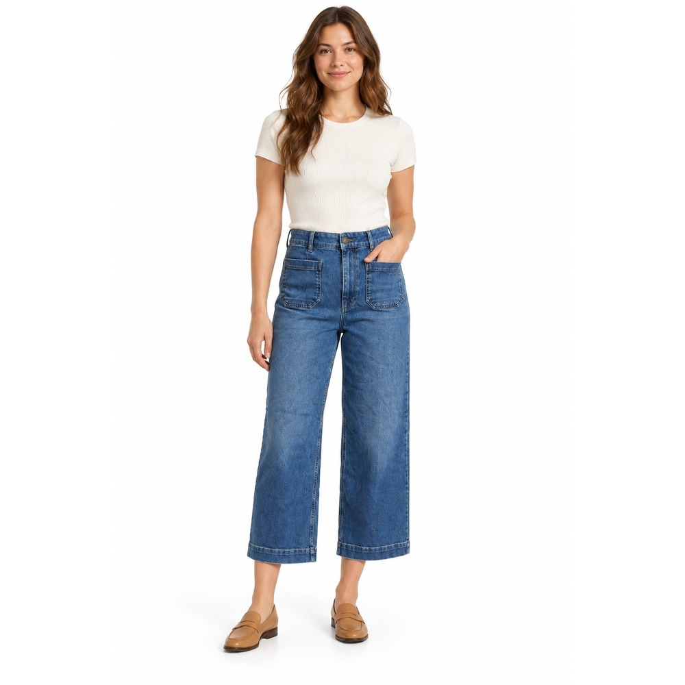 MAEVE Anthropologie Colette High Rise Wide Leg Cropped Jeans 27 Blue